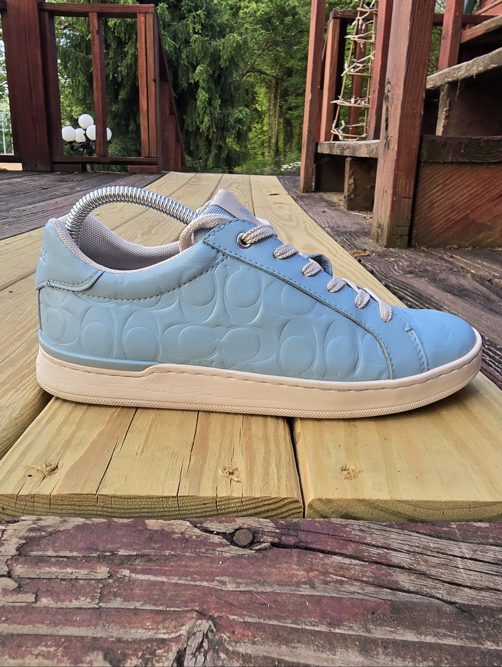 Coach Womens Clip Sneaker Signature Leather Casual Low Blue Size 8.5 CJ503 - Picture 10 of 15